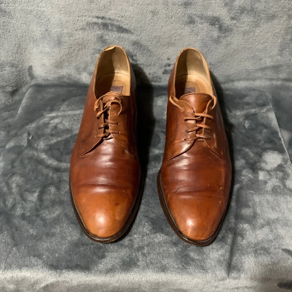 Bally Mens Brown Leather Derby Dress Shoes Made in Italy Lace Up Plain Toe 9.5